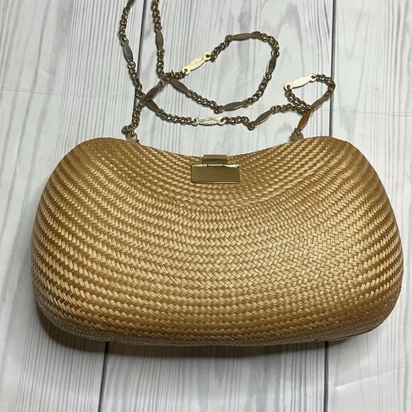 Vintage MCM Woven Hardbody purse with Gold Tone chain cross body or shoulder - Picture 8 of 9